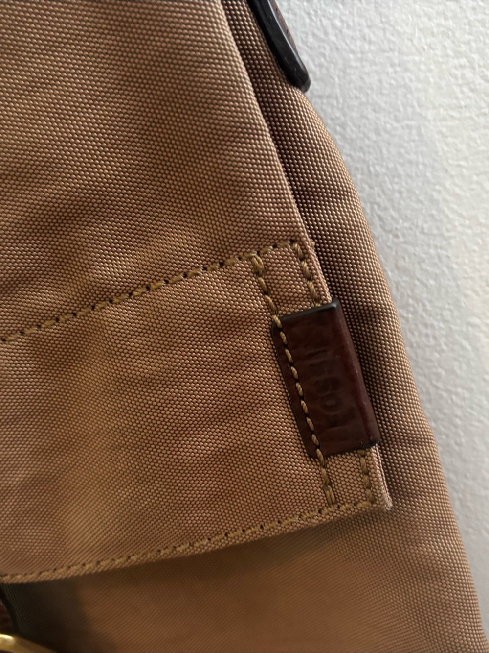 Fossil Tan Canvas Messenger Bag with Brown Leather Strap - Picture 9 of 14